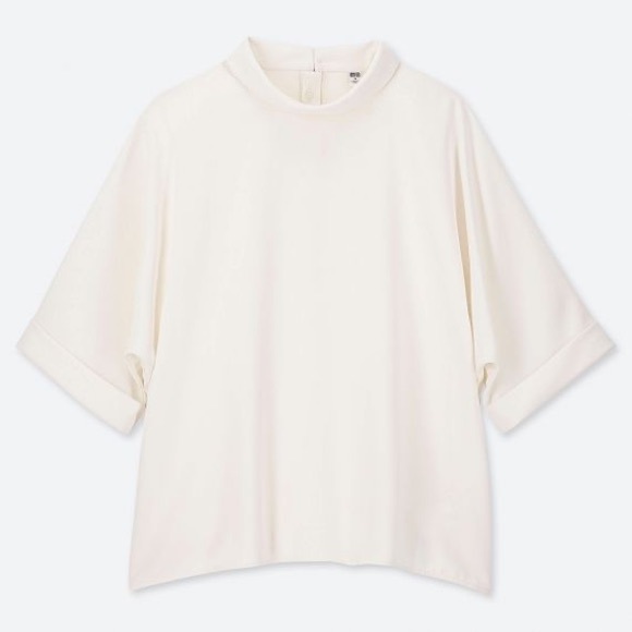 Uniqlo Drape Mock Neck half Sleeve White Blouse - Picture 1 of 6